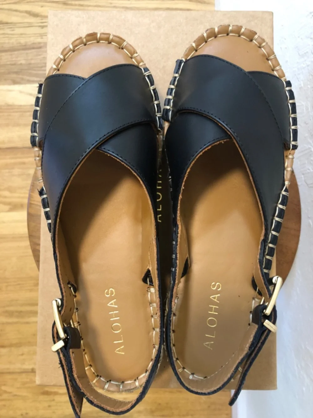 Alohas Crossed Black Platform Espadrille Sandals
